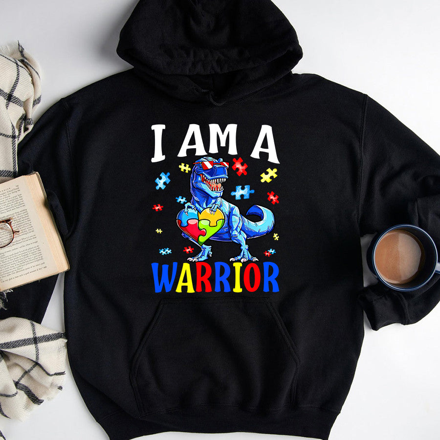 I Am A Warrior Autism Family Dinosaur Autism Awareness T-Shirt For Kids