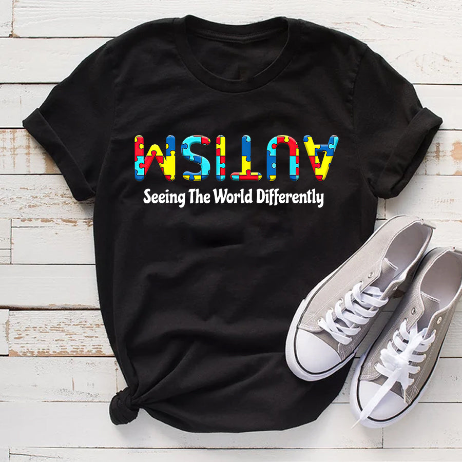 Autism Seeing The World Differently Upside Autism Awareness T-Shirt Autism Awareness Shirt
