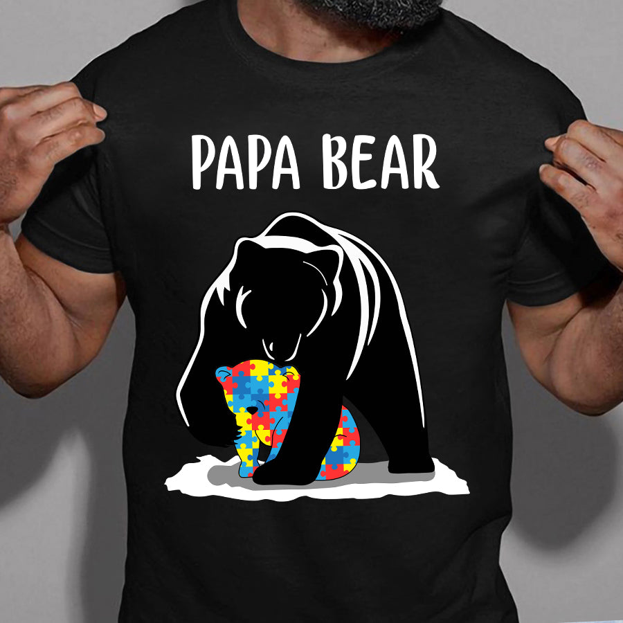 Papa Bear Autism T-Shirt Autism Awareness Shirt Autism Ribbon Gift For Men