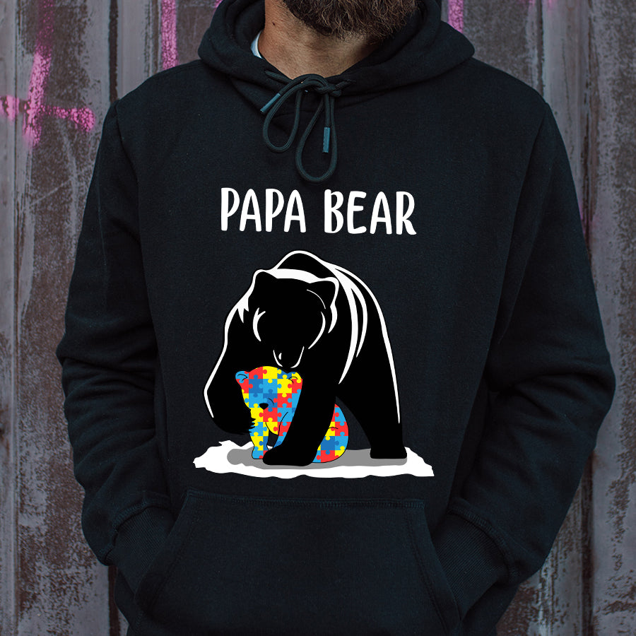 Papa Bear Autism T-Shirt Autism Awareness Shirt Autism Ribbon Gift For Men