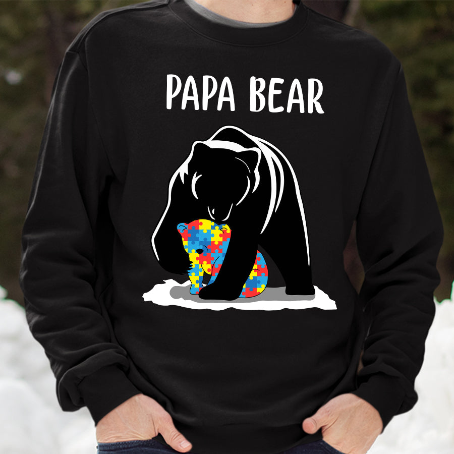 Papa Bear Autism T-Shirt Autism Awareness Shirt Autism Ribbon Gift For Men