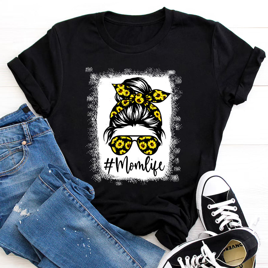 Mom Life Shirt Bleached Sunflower Mom Life for Mother&#39;s Day T-Shirt Mothers Day Shirts for Women