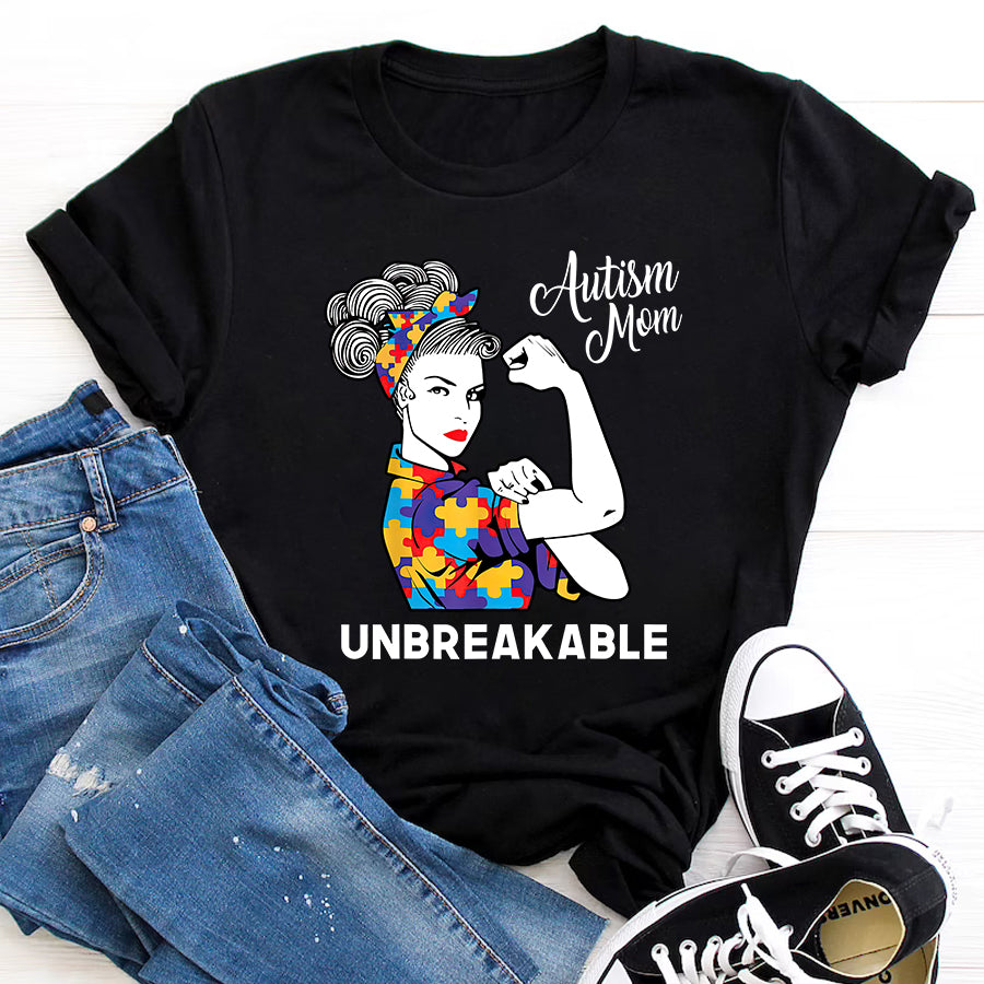 Autism Mom Shirt Autism Awareness Autism Mom Life Messy Hair Bun Mother&#39;s Day T-Shirt Mothers Day Shirts for Women