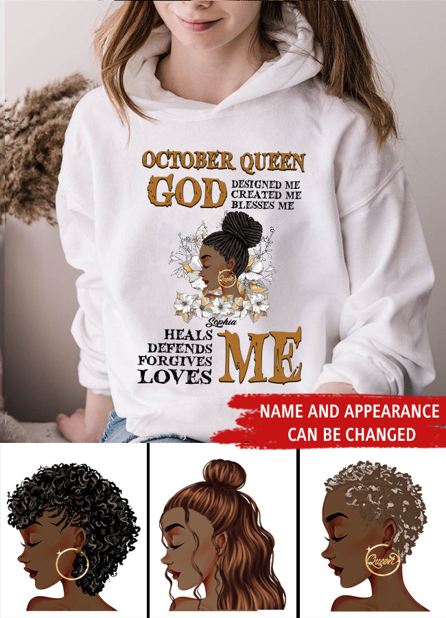 Custom October Birthday Shirt For Woman, Queens are Born In October Gifts, Melanin Afro Woman Shirt, Black Girl Tee, Afro Queen Gift