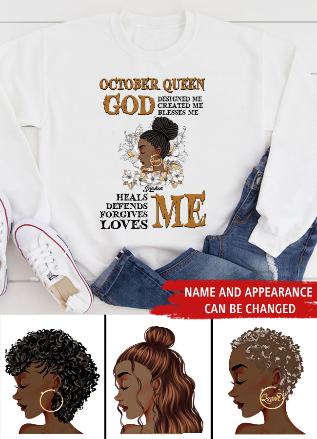 Custom October Birthday Shirt For Woman, Queens are Born In October Gifts, Melanin Afro Woman Shirt, Black Girl Tee, Afro Queen Gift