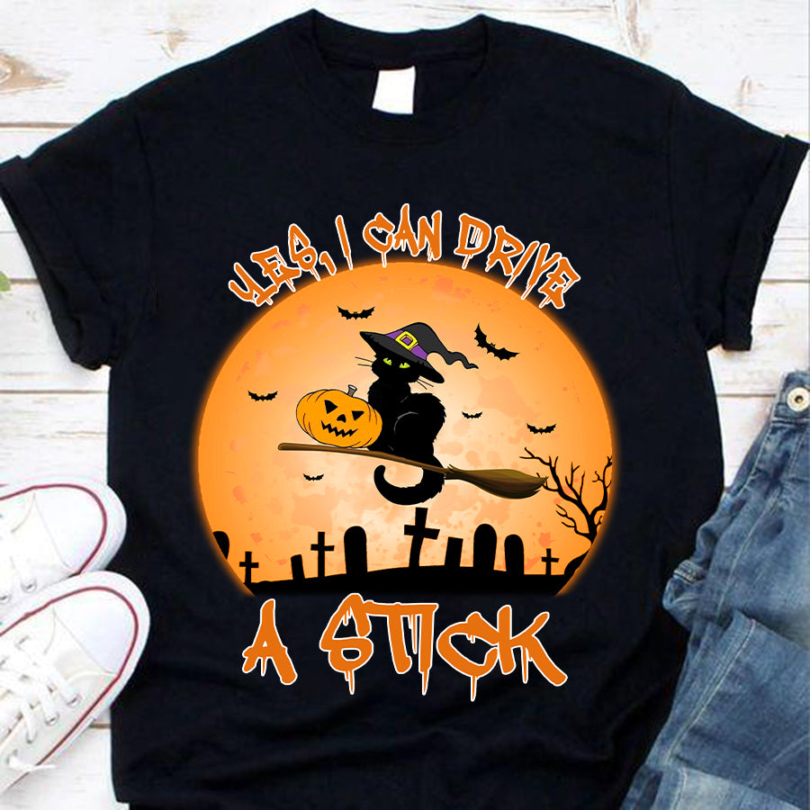 Yes, I can drive a stick Halloween shirt, Black cat halloween shirt, pumpkin tee Gift for women