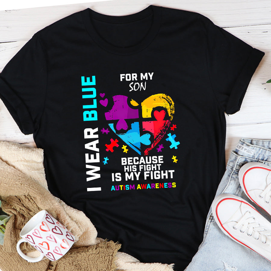 I Wear Blue For My Son Autism Awareness T-Shirt Dad Mom Autism Awareness Shirt