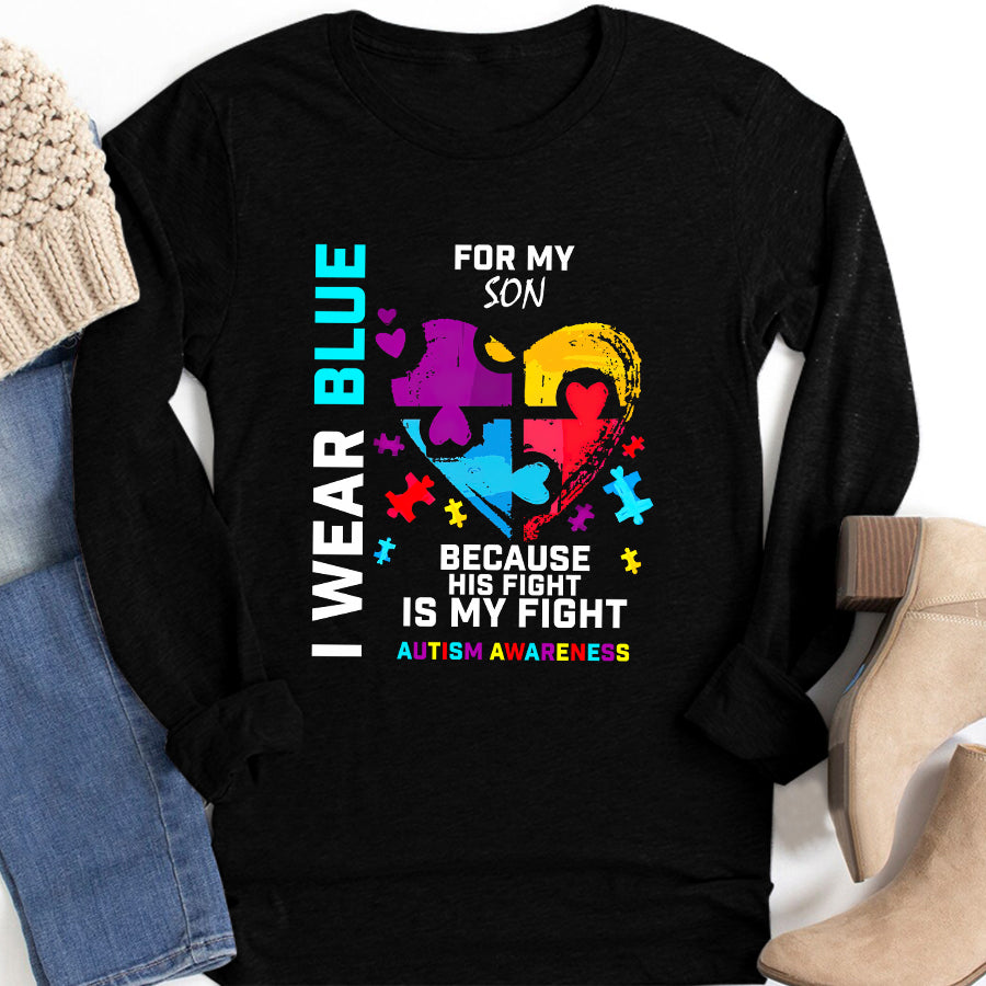 I Wear Blue For My Son Autism Awareness T-Shirt Dad Mom Autism Awareness Shirt