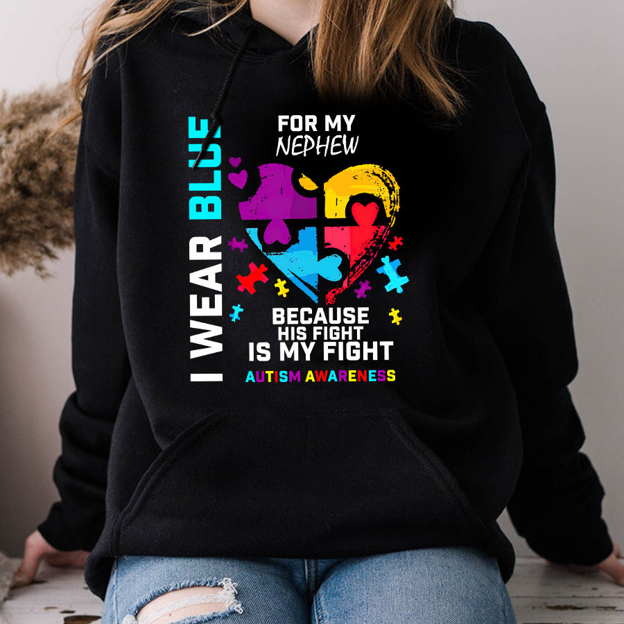I Wear Blue For My Nephew Autism Awareness T-Shirt Uncle Aunt Autism Awareness Shirt