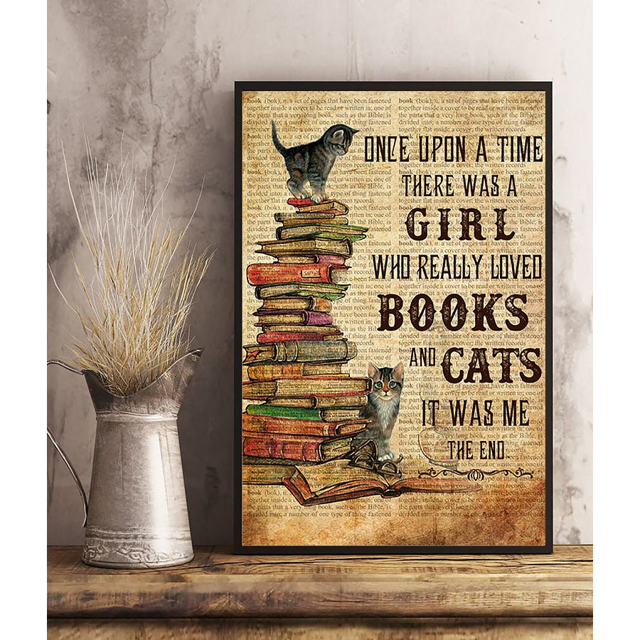Once upon a time who really loved books and cats book poster, cute book poster, Reading Decor, cat Lover Gift for women and men, Wall Art Decor, home decor