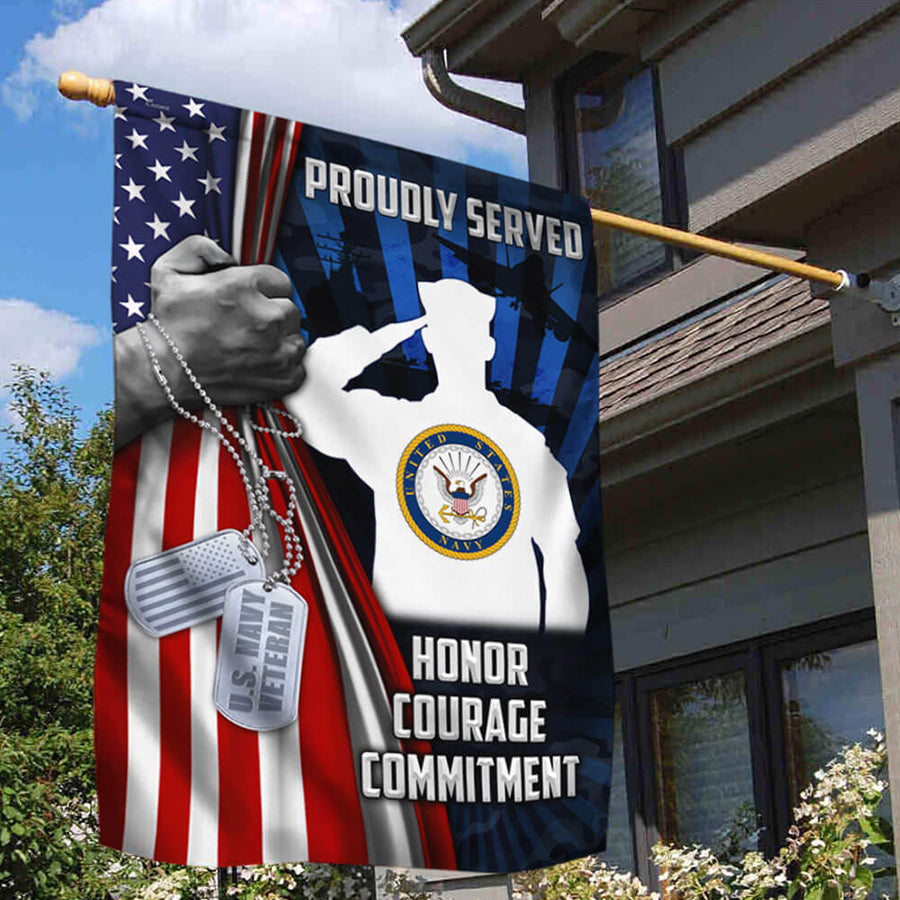 US Navy Veteran, Proudly Served Honor Courage Commitment Veteran Flag