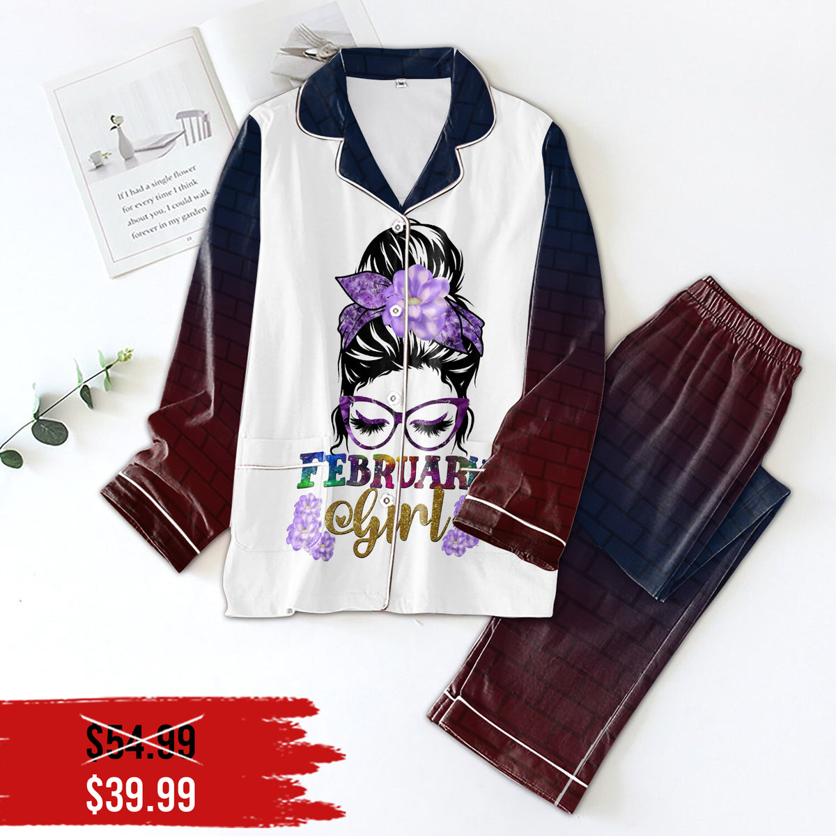 Women&#39;s Pajamas Set For February Woman, A Queen Was Born In February, Birthday Pajamas, Birthday gifts for February Woman