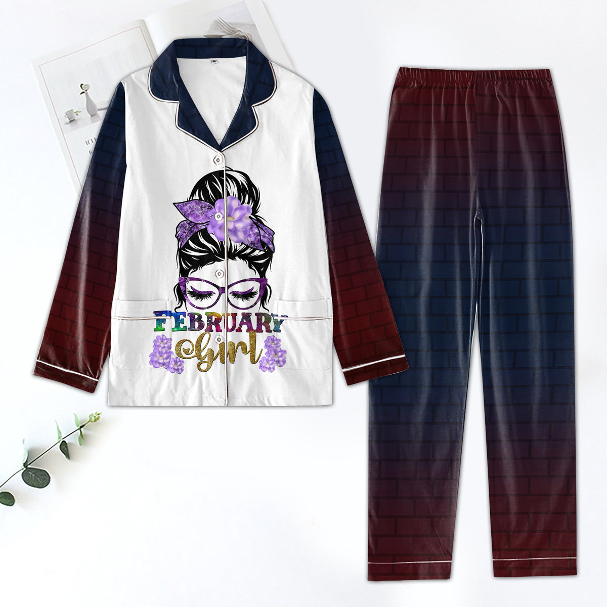 Women&#39;s Pajamas Set For February Woman, A Queen Was Born In February, Birthday Pajamas, Birthday gifts for February Woman