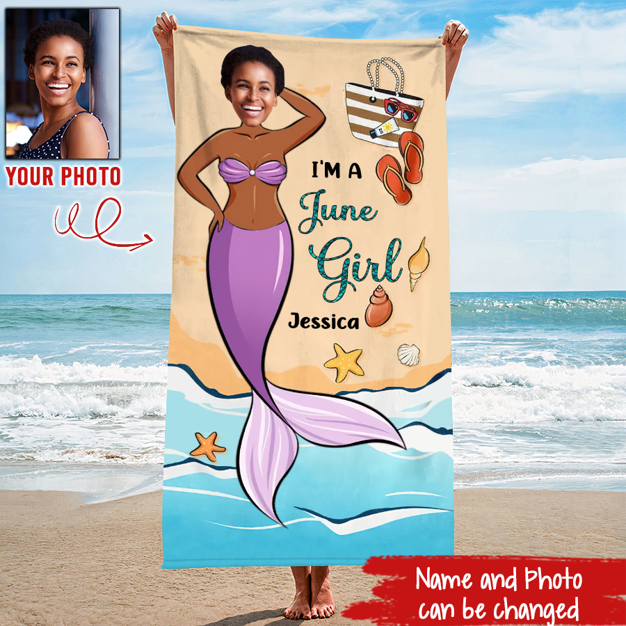 Funny Memaid Towel - Personalized Beach Towel, Birthday Gift For June Queen, June Birthday Gifts, June Birthday Gift Idea For Her