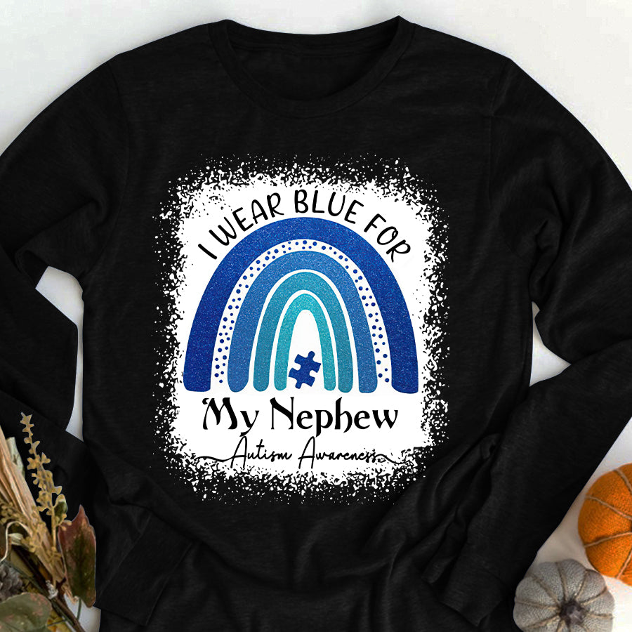 I Wear Blue For My Nephew Autism Awareness Rainbow T-Shirt Uncle Aunt Autism Awareness Shirt