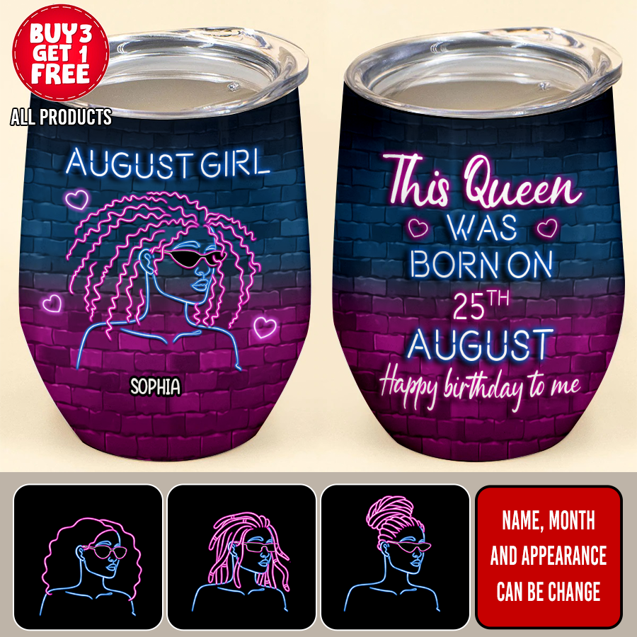 Personalized Wine Tumbler - Birthday Gift For August Queen, August Birthday Gifts, August Birthday Gift Idea For Her