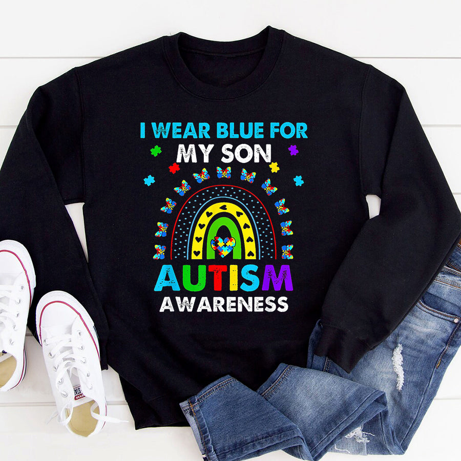 Autism Awareness Shirt I Wear Blue For My Son Autism Awareness Rainbow T-Shirt Autism Ribbon Shirts