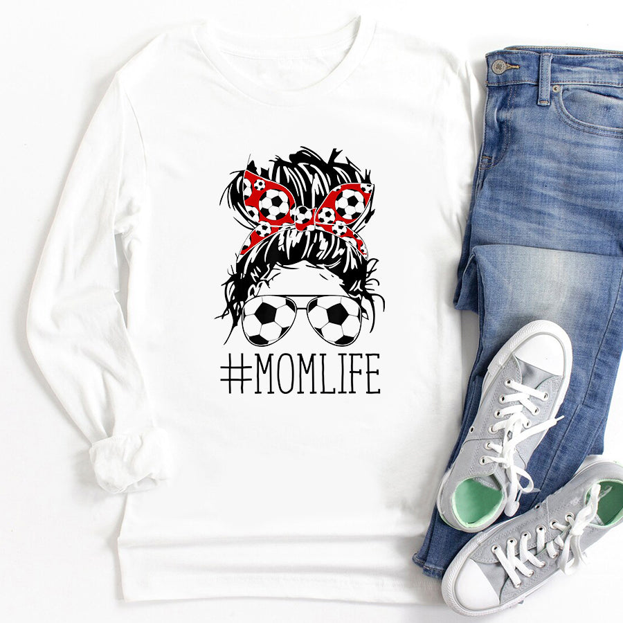 Soccer Mom Shirt Messy Bun Bandana Hair Wearing Soccer Sunglasses Mom Life T-Shirt Mother Day Shirts