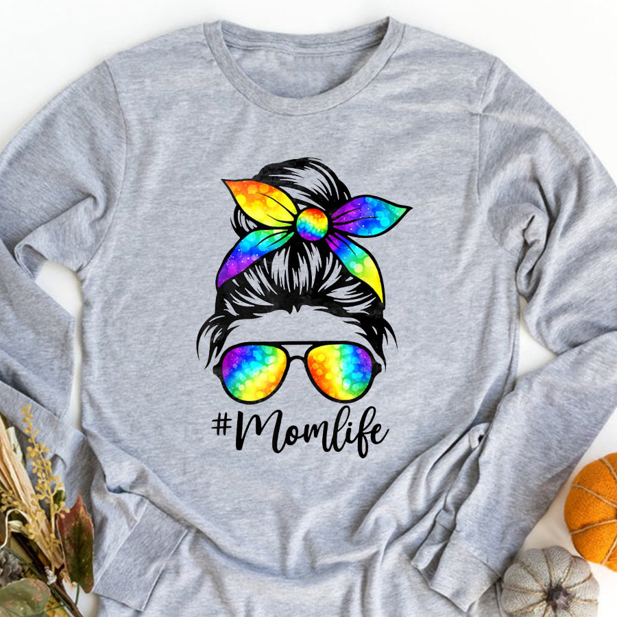 Mom Shirt Mom Life Messy Hair Bun Tie Dye Women Mother&#39;s Day Funny T-Shirt Mother Day Shirts