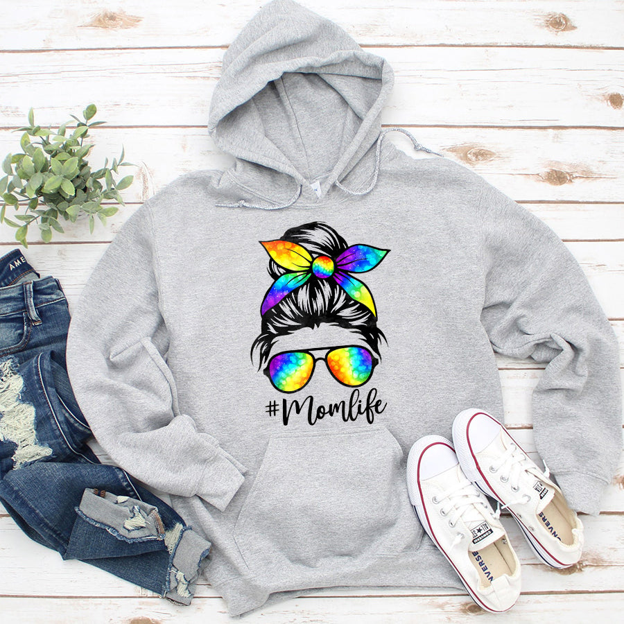 Mom Shirt Mom Life Messy Hair Bun Tie Dye Women Mother&#39;s Day Funny T-Shirt Mother Day Shirts