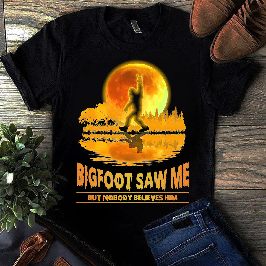 Bigfoot saw me but nobody believes him camping t shirt, halloween t shirt, Campers Gift, Camping Lover Unisex Cotton T Shirt
