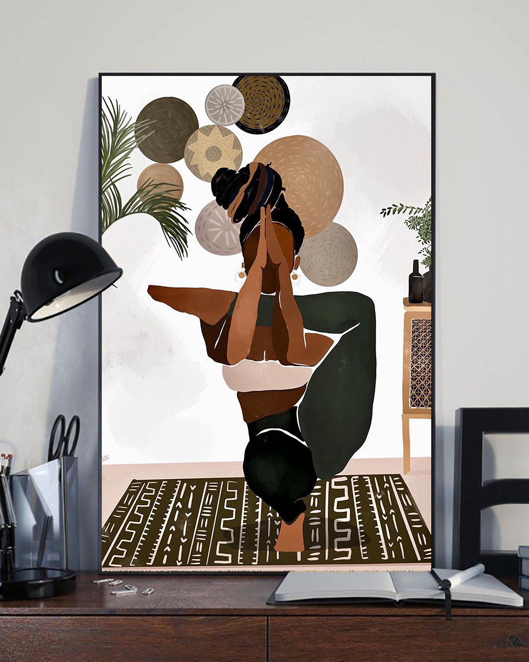 Black Woman Yoga Pose Wall Art Poster, Fitness Workout Melanin Girl Poster Painting Modern Gym Sport Decor Pictures