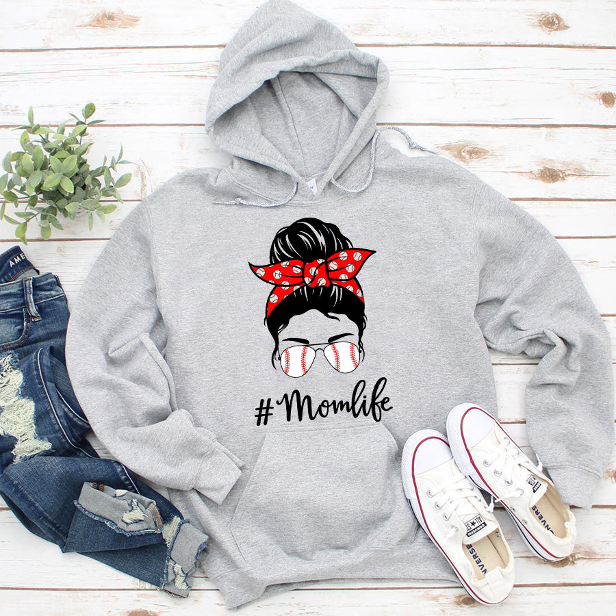 Baseball Mom Shirt Baseball Mom Life Messy Bun Sunglasses Women Mothers Day T-Shirt Mother Day Shirts