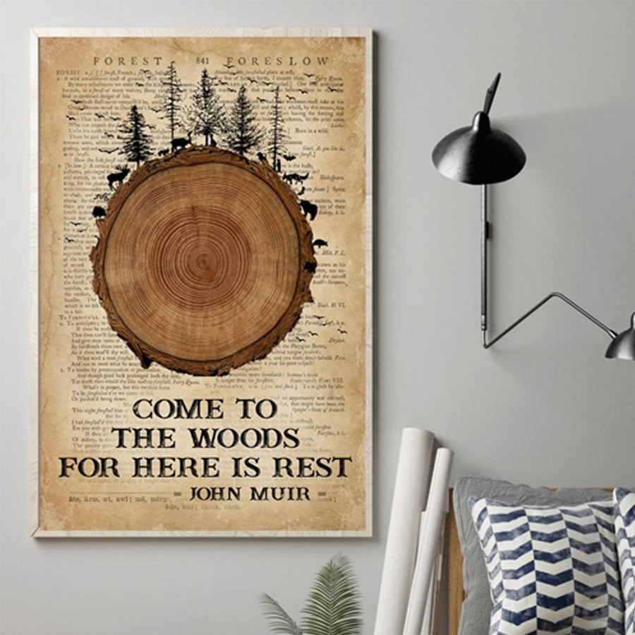 Come to the woood for here is rest Camping Poster, Wild Camping, Vintage Travel Poster, Tent, Nature, Wall Art Decor, Gift for women and men, home decor