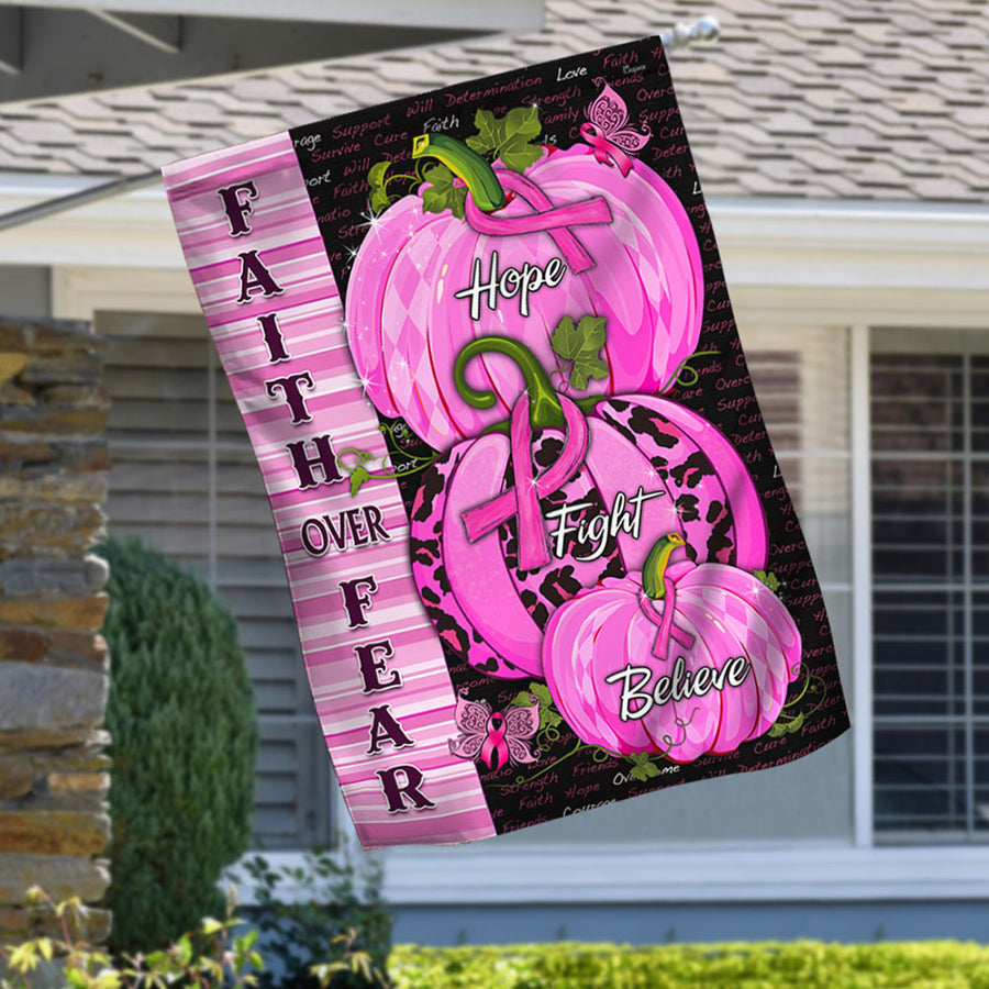 Hope Fight Believe Breast Cancer Awareness House Flag, pink october Flag For Women, Flag for breast cancer awareness month 2022