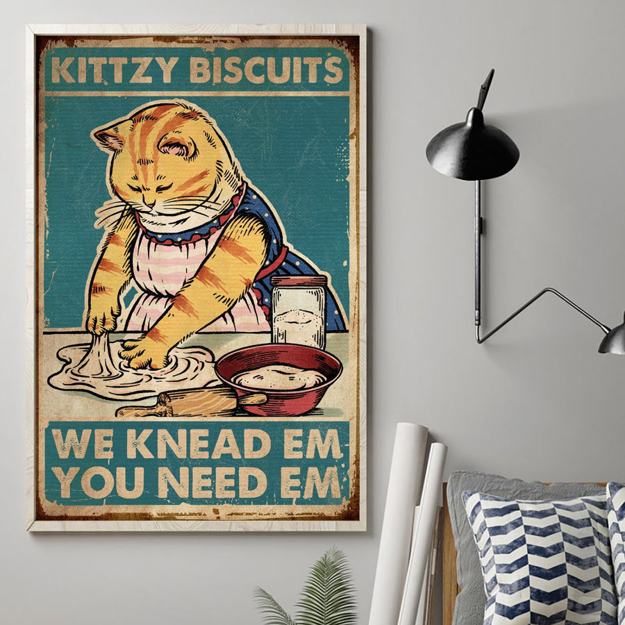 Kittzy biscuits we knead em you need em cat poster, funny cat poster, Wall Art Decor, Baking cat lover, Gift for women, home decor