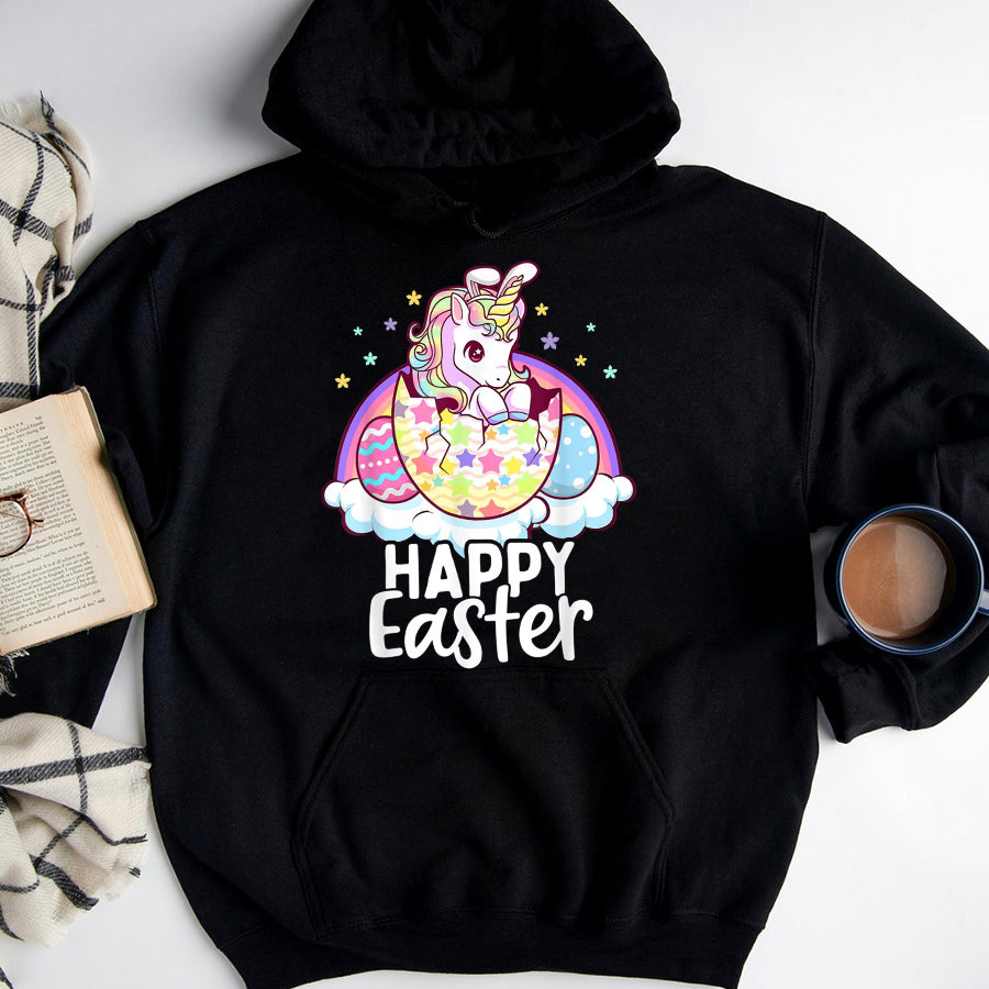 Easter Shirt Happy Easter Unicorn Bunny Girls Kids Easter Eggs T-Shirt Funny Easter Gift For Kids