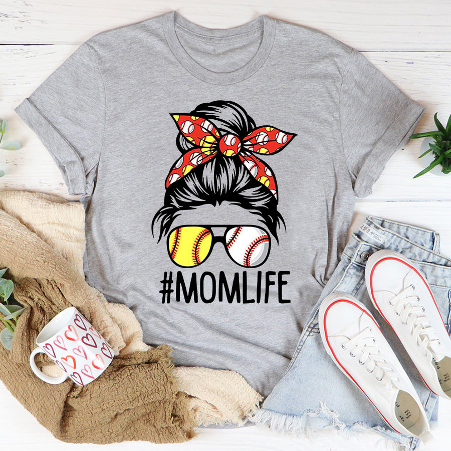 Baseball Mom Shirt Dy Mom Life Softball Baseball Mothers Day Messy Bun T-Shirt Mother Day Shirts