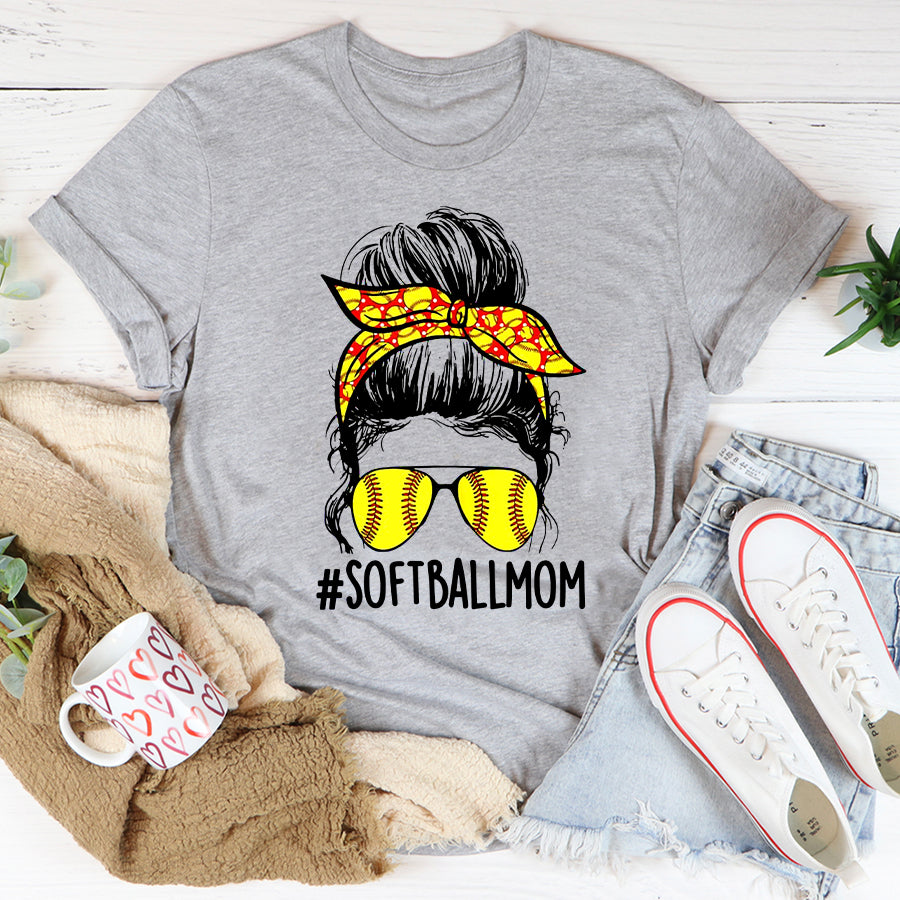 Baseball Mom Shirt Funny Softball Mom Messy Bun Mama Mother's Day