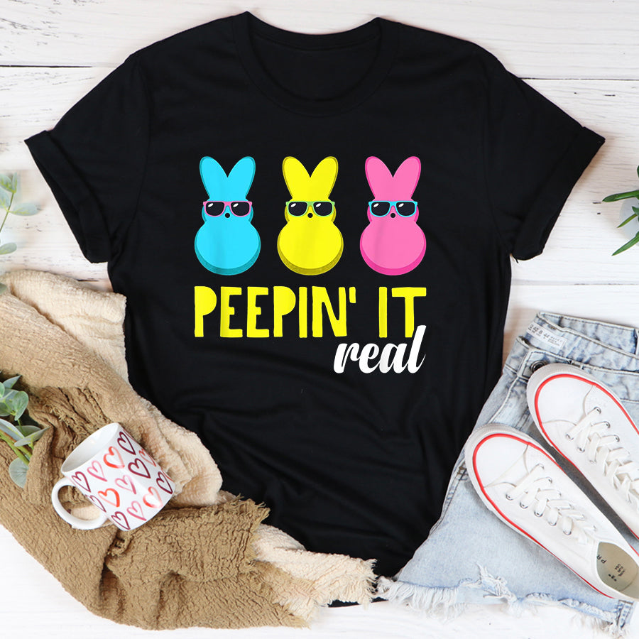 Easter Shirt Peepin It Real Happy Easter Bunny Egg Hunt Funny T-Shirt Funny Easter Gift