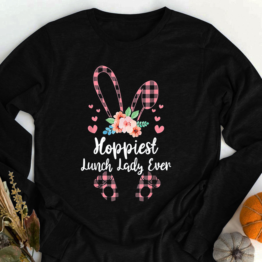 Easter Shirt Hoppiest Lunch Lady Ever Leopard Women Girl Easter Day Bunny T-Shirt Funny Easter Gift For Girls and Women