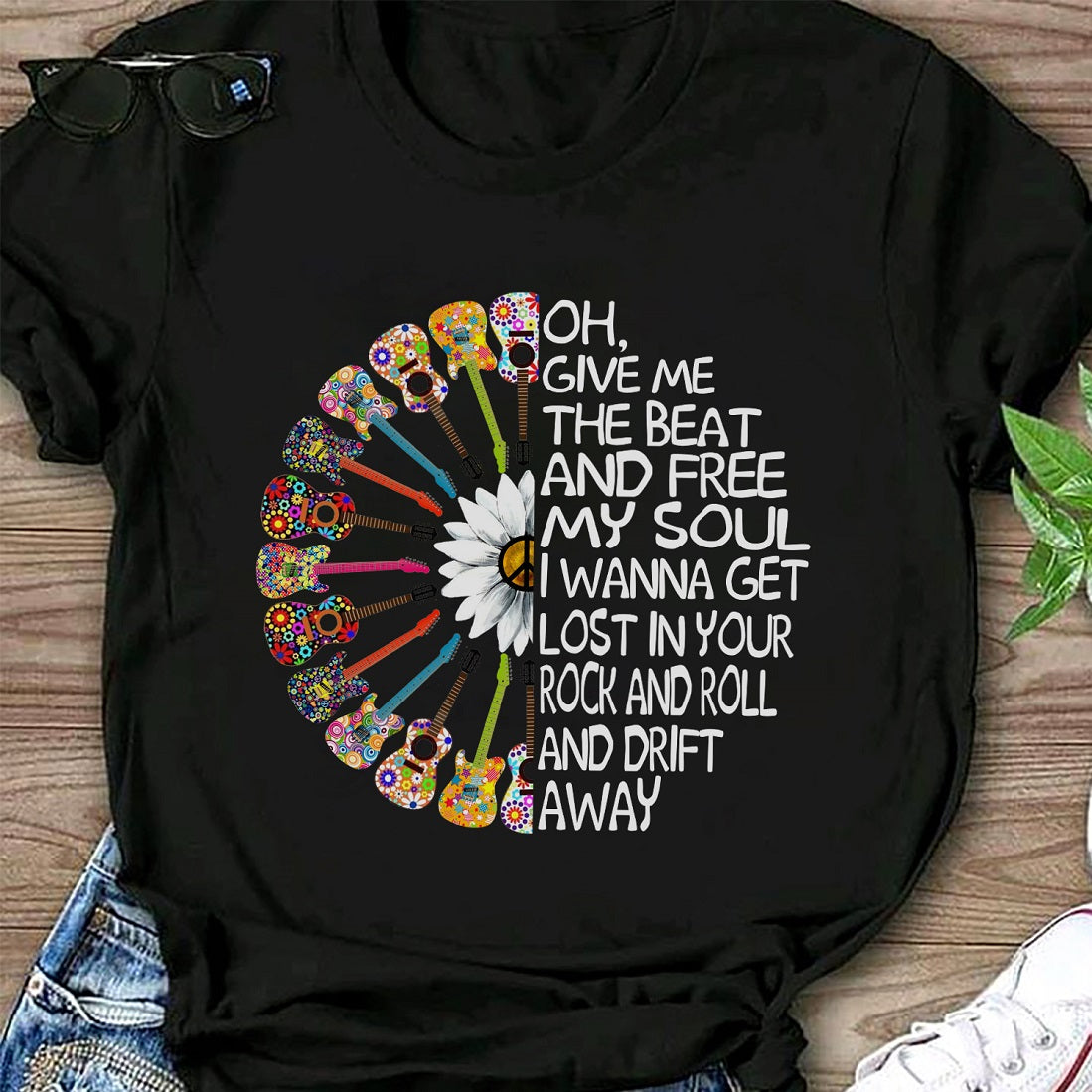 oh give me the beat and free my soul i wanna get lost in your rock and roll and drift away hippie t shirt, Hippie Gift Unisex Cotton T-Shirt, Gifts For Hippie Friends