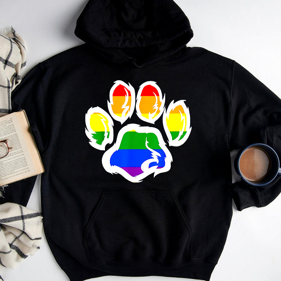 LGBT Shirts, Rainbow Pride Shirt, LGBT Ally Furry Pride Rainbow Fursuit Dog Paw Print T-Shirt