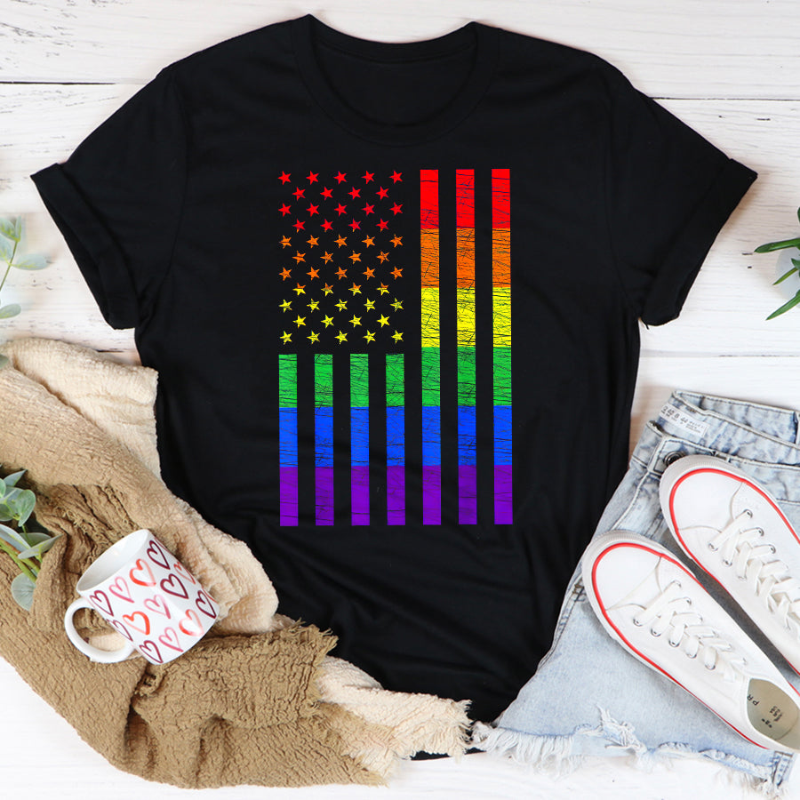 LGBT Shirts, Rainbow Pride Shirt, LGBT American Flag Pride Rainbow Gay Lesbian Bisexual Trans T-Shirt