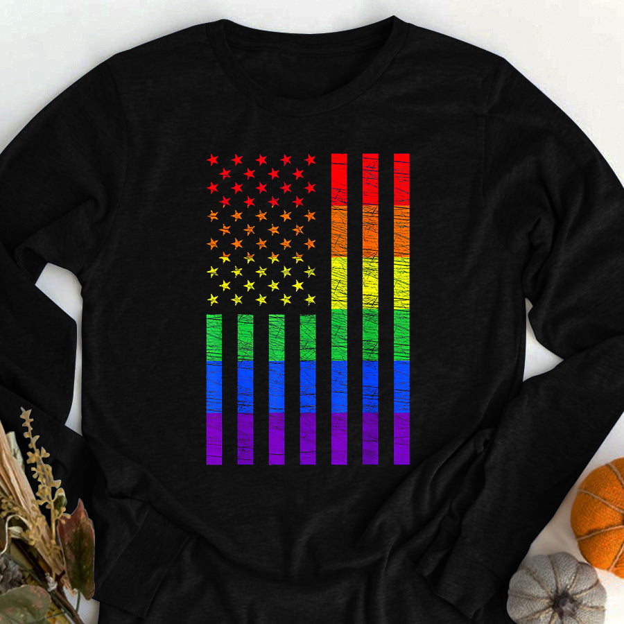 LGBT Shirts, Rainbow Pride Shirt, LGBT American Flag Pride Rainbow Gay Lesbian Bisexual Trans T-Shirt