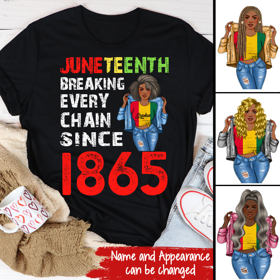 Juneteenth Shirt, Custom Juneteenth Shirt, Juneteenth Breaking Every Chain Since 1865 Proud Afro Black T-Shirty