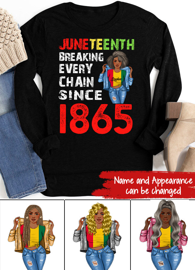 Juneteenth Shirt, Custom Juneteenth Shirt, Juneteenth Breaking Every Chain Since 1865 Proud Afro Black T-Shirty
