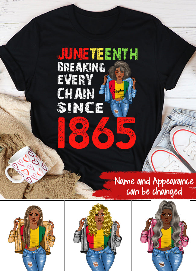 Juneteenth Shirt, Custom Juneteenth Shirt, Juneteenth Breaking Every Chain Since 1865 Proud Afro Black T-Shirty