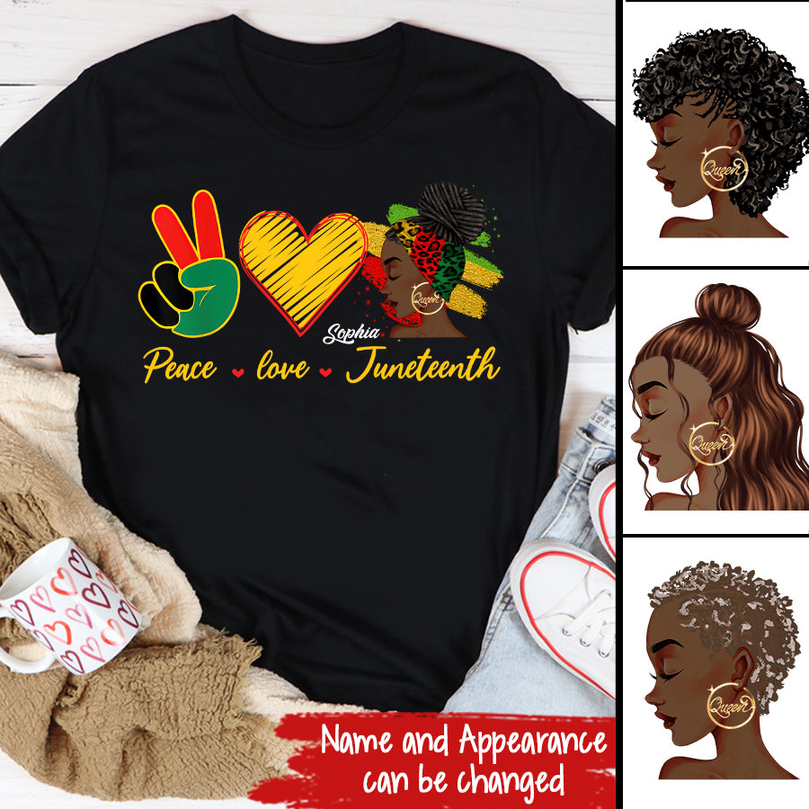 Juneteenth Shirt, Custom Juneteenth Shirt, Peace Love Juneteenth Pride Black Girl Black Queen &amp; King T-Shirt