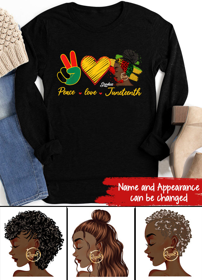 Juneteenth Shirt, Custom Juneteenth Shirt, Peace Love Juneteenth Pride Black Girl Black Queen &amp; King T-Shirt