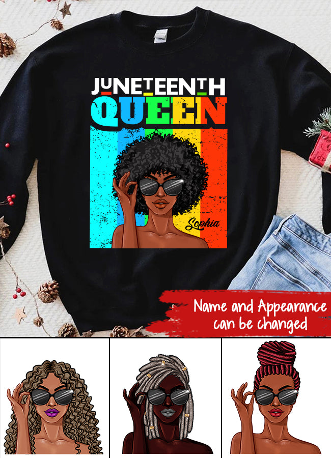 Juneteenth Shirt, Custom Juneteenth Shirt, Juneteenth Queen Afro Melanin Black Girl Magic Women Girls T-Shirt