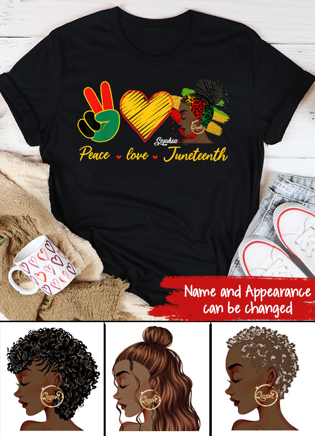 Juneteenth Shirt, Custom Juneteenth Shirt, Peace Love Juneteenth Pride Black Girl Black Queen &amp; King T-Shirt