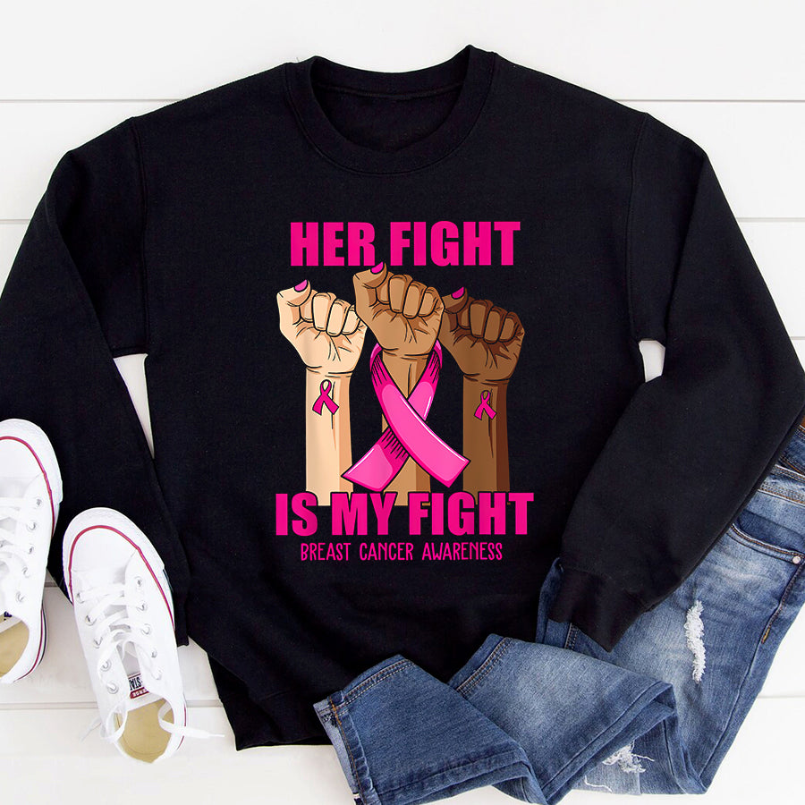 Breast Cancer Awareness Shirts Hand Her fight is my fight breast cancer awareness month T-Shirt