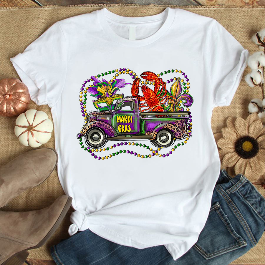 Mardi Gras Truck With Mask Fleur De Lis And Crawfish Shirts, Mardi Gras Shirt, Mardi Gras Truck Gifts