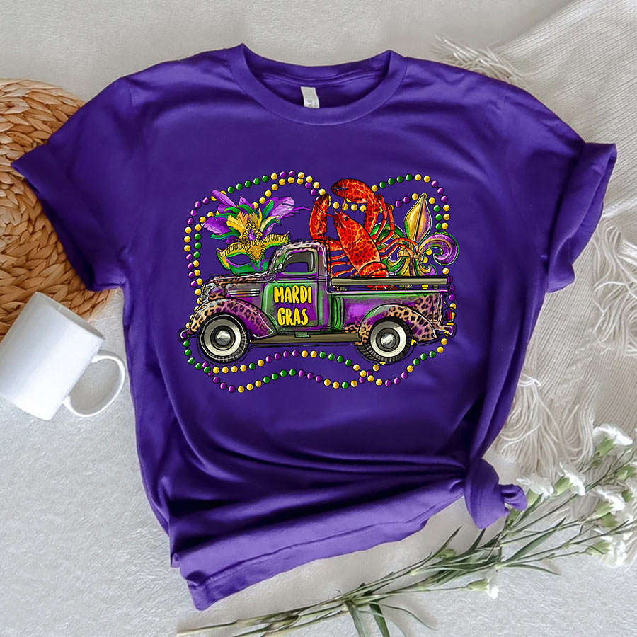 Mardi Gras Truck With Mask Fleur De Lis And Crawfish Shirts, Mardi Gras Shirt, Mardi Gras Truck Gifts
