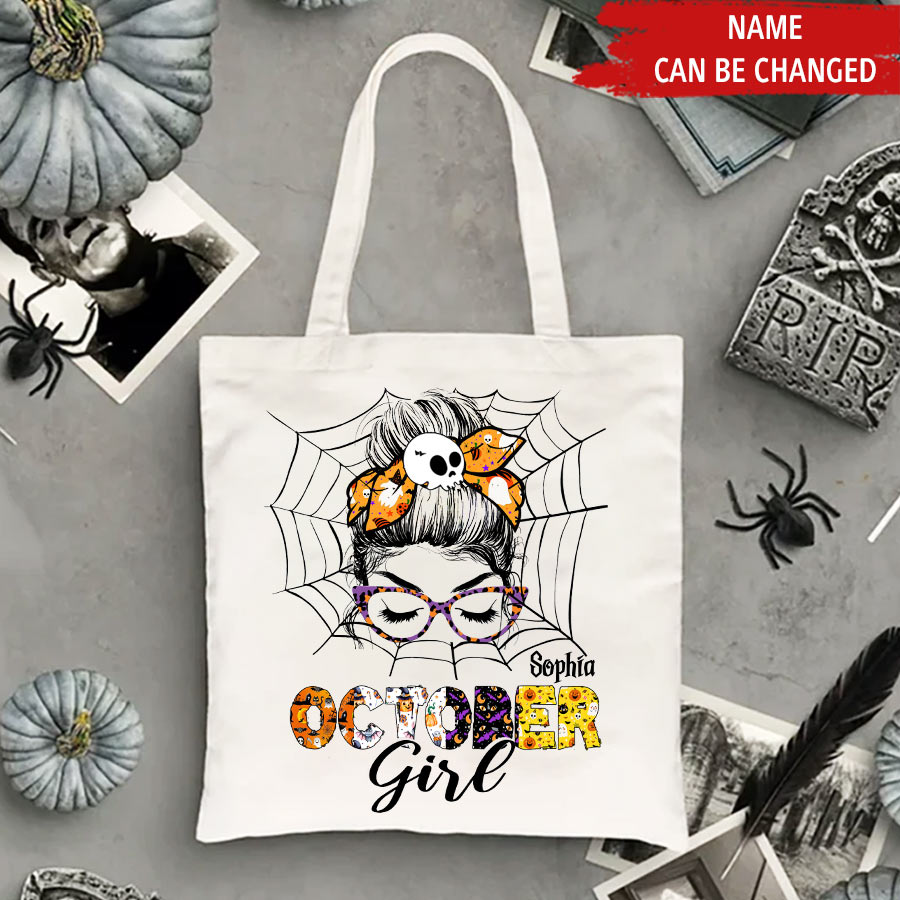 Personalized Tote Bag , Halloween Gift, Halloween Tote Bag, Halloween Tote, Pumpkin Tote Bag, Gift for Woman, Queens are Born In October, October Birthday Gifts, Halloween Birthday